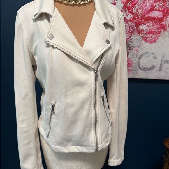 Anthropologie Saige Knit Moto Jacket M Cream - Picture 4 of 8